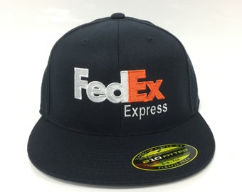 custom FedEx Express flexfit cap hat flat bill 6210 dark navy - s/m & l/xl