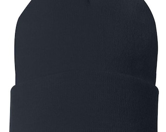 usps free shipping custom embroidery beanie knit solid cuffed winter hat dark navy, black