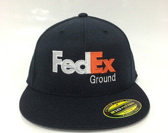 custom new FedEx Ground flexfit cap hat flat bill 6210 dark navy - s/m & l/xl