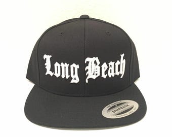 custom long beach 3D embroidery classic snapback cap hat adjustable yupoong 6089