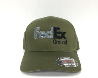 custom FedEx Ground flexfit cotton blend cap hat curved bill 6277 Olive - s/m & l/xl