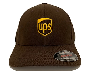 custom ups flexfit cap hat wood-blend 6477 brown - s/m, l/xl