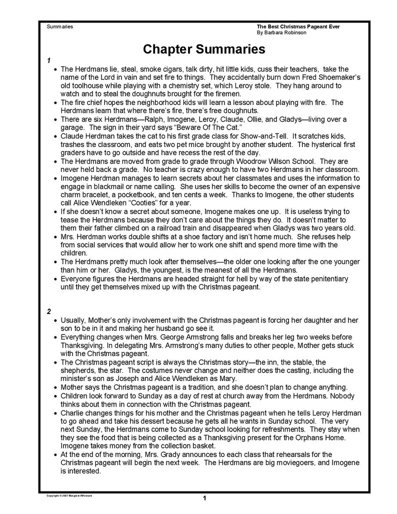 The Best Christmas Pageant Ever Teaching Guide (PDF) - Etsy