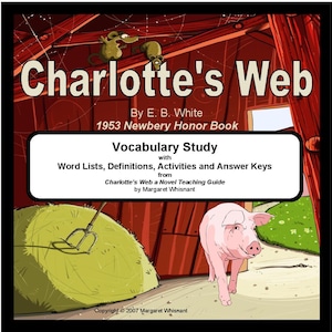 Badanie słownictwa Charlotte's Web z listami słów, definicjami, ćwiczeniami słownikowymi, użyciem i kluczami odpowiedzi