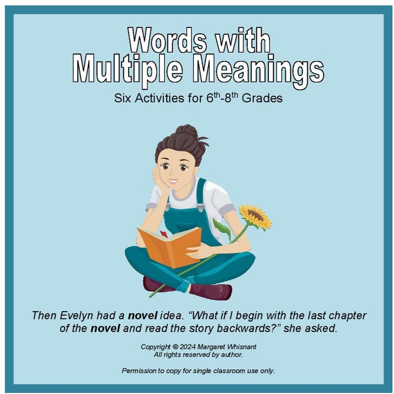 Words With Multiple Meanings Six Activities for 6th-8th Grades CCSS ...