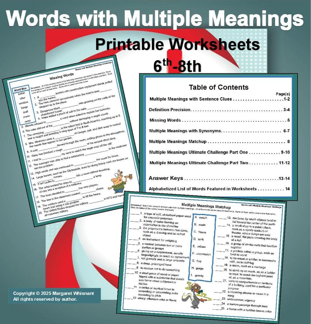 Words With Multiple Meanings Challenge/6th, 7th, 8th Grade Vocabulary ...
