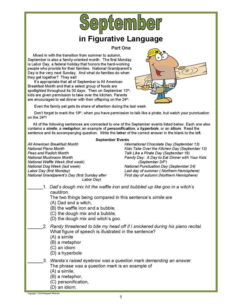 September in Figurative Language, Simile, Metaphor, Personification ...