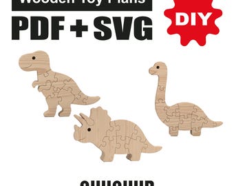 Wooden Toy Plans, Dinosaur Puzzle Set,  Scroll Saw Patterns, Laser Cut Files, PDF CNC SVG