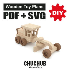 Wooden Toy Plans, Wooden Road Grader, Scroll Saw Patterns, PDF, CNC, SVG