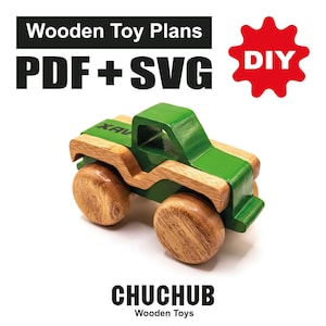 Wooden Toy Plans, Wooden Monster Truck, Wooden Pickup Truck, Scroll Saw Patterns, PDF, CNC, SVG
