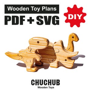 Wooden Toy Plans, Dinosaur Puzzle Set, Scroll Saw Patterns, PDF, CNC, SVG