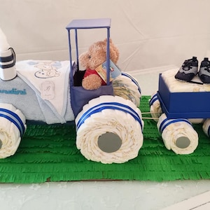 Torta di Pannolini per Bambino - Regalo Personalizzato trattore per Baby Shower e Battesimo, Idee Regalo Uniche - diaper decoration gift
