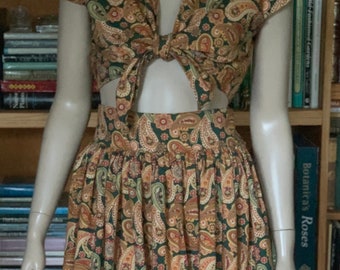 1930S / 1940S / vintage pattern / thirties / classic / OOAK / forties / handmade / beach pyjamas / 40s pattern/ crop top / skirt / tie top
