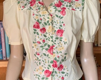 1940s blouse / WW11  / handmade / OOAK / forties / classic / 1940's / cotton / grub roses / blouse / vintage reproduction / embroidery
