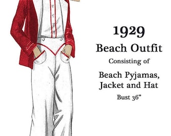 Fabelhaftes 3-teiliges Ensemble / 30er Jahre / Handarbeit / Strandpyjama / Bluse / Palazzohose / Jacke / Unikat / gestreift / maritim