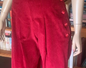 1930's Style Pleated and Cuffed Pants / thirties /corduroy/ handmade / OOAK / 30s / 40s / maroon / vintage buttons