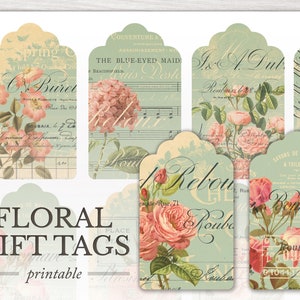 Floral shabby chic vintage gift tags - Digital Ephemera PDF - Printable Digital file set