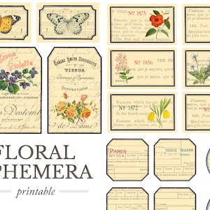 Floral shabby chic label tags for junk journal - Vintage Antique Ephemera - Printable Digital file set