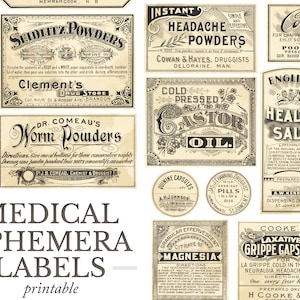 Vintage medizinische Etiketten, Vintage Antique Ephemera - Printable Digital File Set