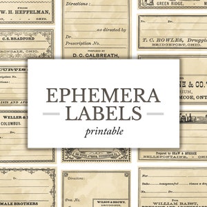Etiquetas de farmacia médica en blanco vintage, Ephemera antigua vintage - Conjunto de archivos digitales imprimibles