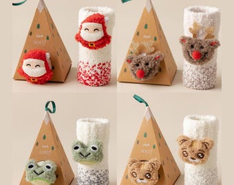 Mysiga julstrumpor | Fluffiga varma strumpor som present | Luddiga djurstrumpor | Mjuka och varma vinterstrumpor | Söt julklapp.
