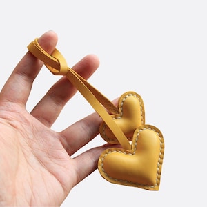 Yellow Heart Leather Bag Charm  | Leather Keychain | Bag Charm | Heart Bag Charm  | Heart Pendant | Bag Accessories.