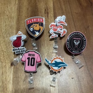Sports Badge Reel, Miami Badge Reel, Hurricanes Badge, Heat Cardholder, Gators ID Holder, Interchangeable, Basketball, Football, Medical image 1