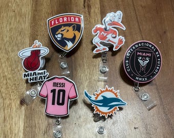 Sports Badge Reel, Miami Badge Reel, Hurricanes Badge, Heat Cardholder, Gators ID Holder, Interchangeable, Basketball, Football, Medical
