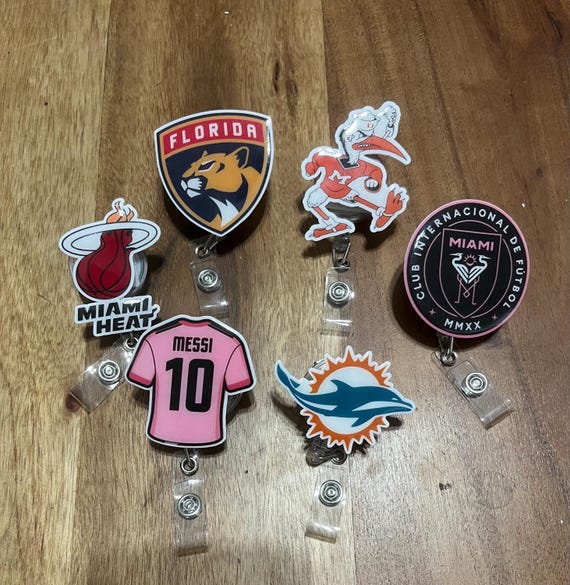 Sports Badge Reel, Miami Badge Reel, Hurricanes Badge, Heat Cardholder, Gators ID Holder, Interchangeable, Basketball, Football, Medical