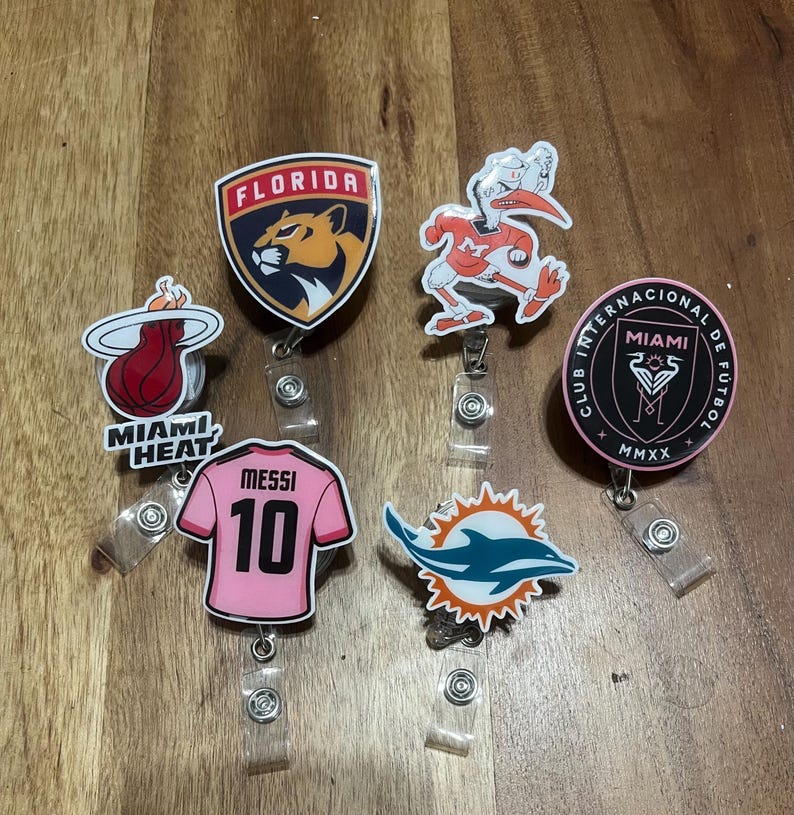Sports Badge Reel, Miami Badge Reel, Hurricanes Badge, Heat Cardholder, Gators ID Holder, Interchangeable, Basketball, Football, Medical image 1