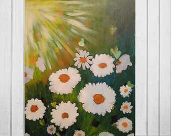 キャンバスに描かれたグラジオラスの油絵：アールデコ調のオリジナル花