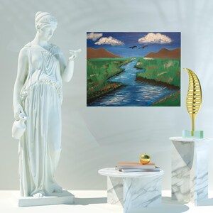 River Painting Oil, River Landscape Nature Wall, Hand Oil Painting, Mountain River Art, Horizontal Oil Painting, Nature Landscape Painting