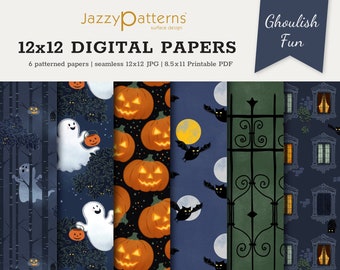 Papeles digitales de Halloween, patrones repetidos sin costuras, descarga instantánea imprimible