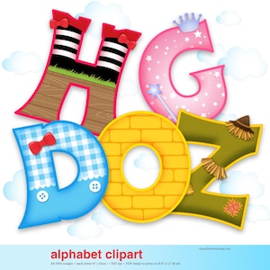 Wizard illustrated alphabet clipart, uppercase A to Z letters, printable instant download