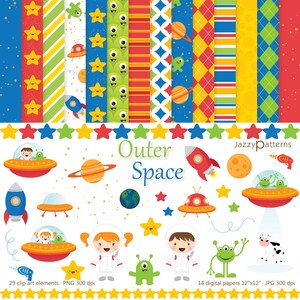 Weltraum Clipart und digitale Papiere, Astronaut Mädchen und Jungen, für Papierbasteleien, Aufkleber, Einladungen, Party Dekoration, sofortiger Download