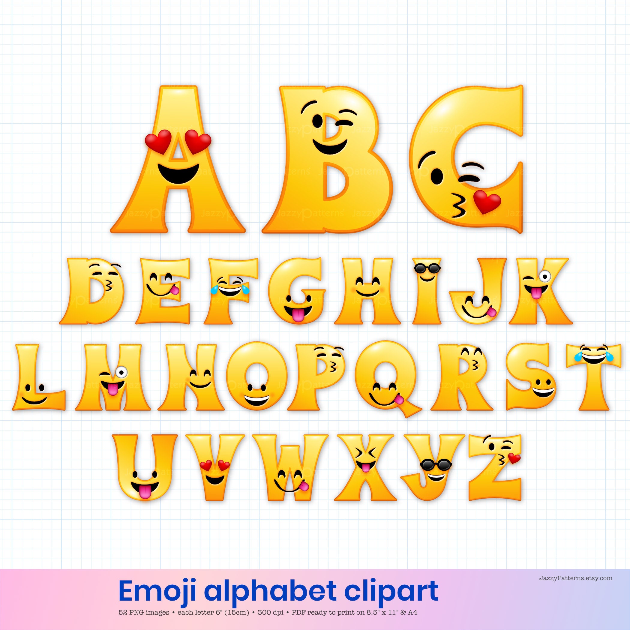 Buy Emoticon Alphabet Clipart With Happy Faces, Party and Classroom Decor,  Instant Download Online in India - Etsy, image size:2100x2100