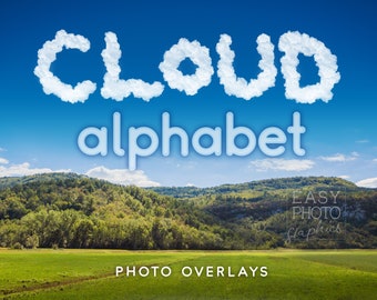 Cloud alphabet clipart, cloud texture letters and numbers for classroom decor, custom banner DIY, printable letters download