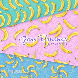 Gelbe Bananen, digitale Papiere, handgezeichnete Hintergründe mit tropischen Früchten, Sommer Scrapbook Papier, sofortiger Download
