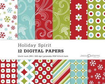 Papeles digitales navideños: Patrones navideños retro (Descarga instantánea)