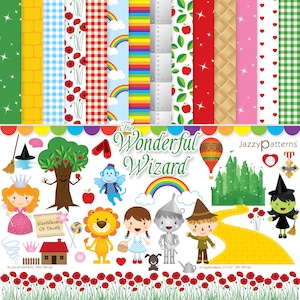 Zauberer von Oz Clipart und digitale Papiere, gelber Ziegelstein Hintergrund, sofortiger Download