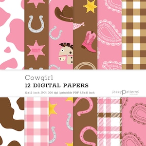 Carta digitale da cowgirl in rosa e marrone, sfondi del selvaggio west per decorazioni per feste, carta da regalo, download immediato