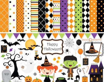 Halloween clipart and digital papers pack, instant download