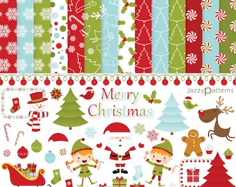 Imágenes prediseñadas y documentos digitales navideños, estilo de dibujos animados limpio y moderno, descarga instantánea