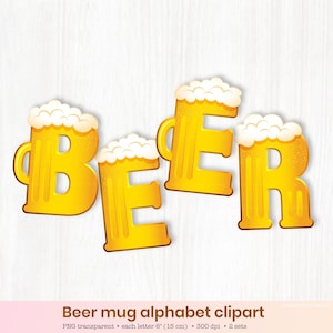 Beer mug alphabet clipart perfect for Octoberfest or Fathers Day party decor and banners, instant download