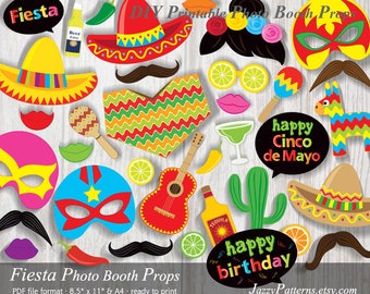 Printable fiesta photo booth props for birthday party, Cinco de Mayo decor, instant download, PDF file