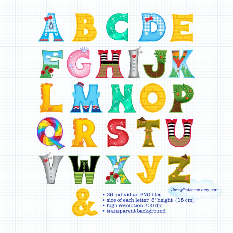 Wizard of Oz alphabet letters clipart for party, classroom or nursery decor, printable instant download image 3