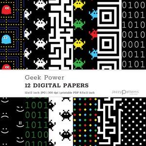 Geek Power digitale Papiere, Videospiel-Hintergründe für Party-Dekor, Geschenkpapier, Journale, sofortiger Download
