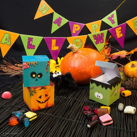 Halloween Treat Box Zombie Party Favor Pumpkin And Franken Etsy