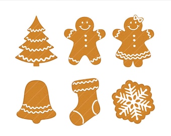 Gingerbread cookies Christmas clipart, stocking, snowflake, gingerbread man and girl, printable instant download