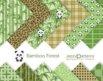 Bamboo Forest digital papers, panda clipart instant download